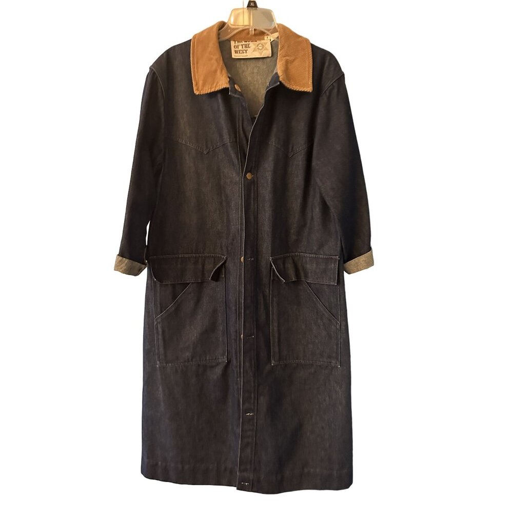 Vintage Denim Duster Coat With Corduroy Collar By The Spirit Of The West